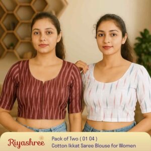 Riyashree Women’s Ikkat Cotton Ready Made Saree Blouse – Pack of 2 | BLOU 01 04