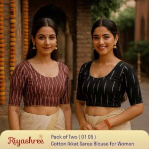 Riyashree Women’s Ikkat Cotton Ready Made Saree Blouse – Pack of 2 | BLOU 01 05