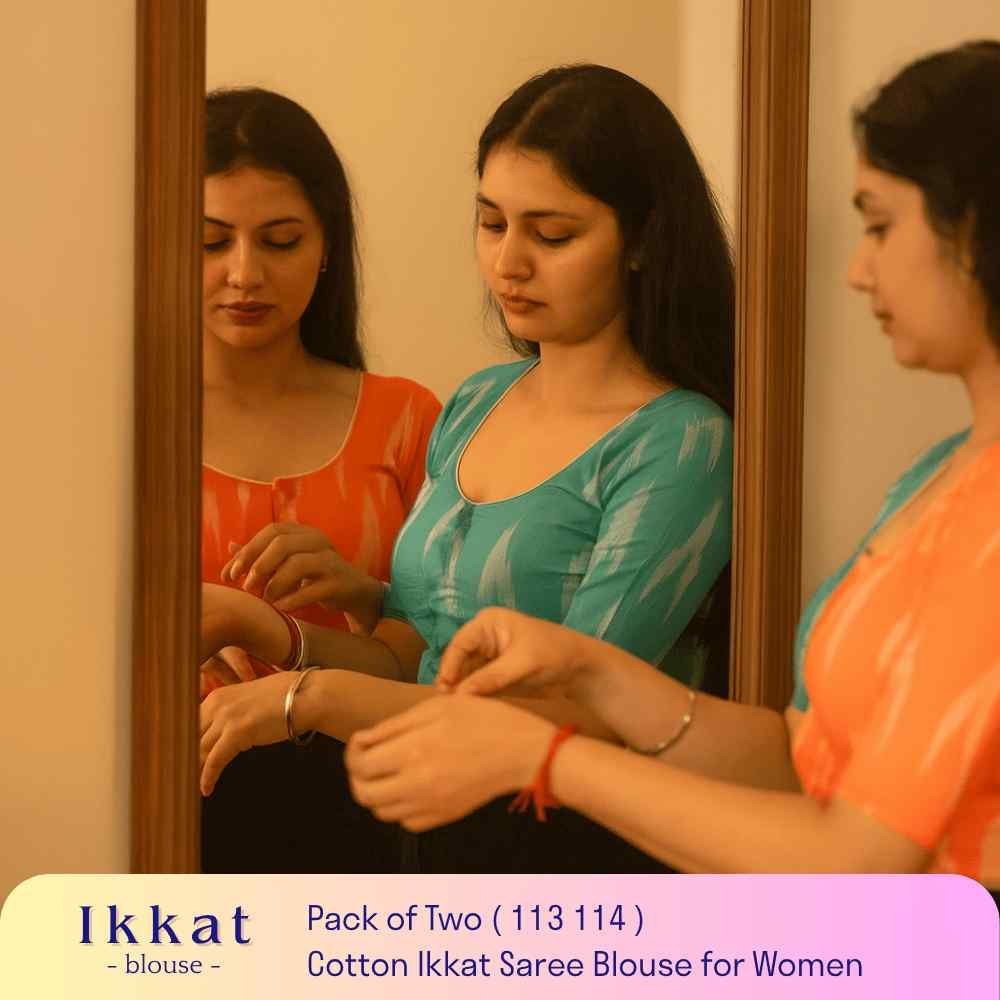 Riyashree Women’s Ikkat Cotton Ready Made Saree Blouse – Pack of 2 | BLOU 113 114