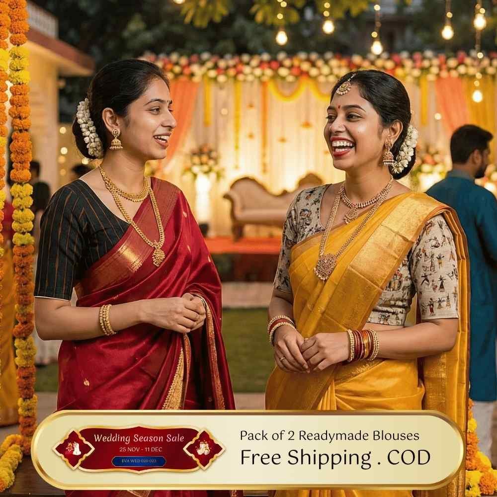 Riyashree Women’s Ikkat Cotton Ready Made Saree Blouse – Pack of 2 | Wedding Season Sale - 020 023