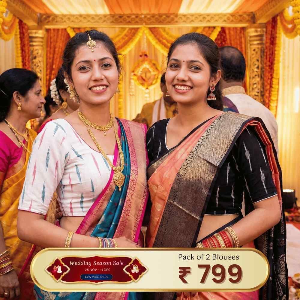 Riyashree Women’s Ikkat Cotton Ready Made Saree Blouse – Pack of 2 | Wedding Season Sale - 04 05