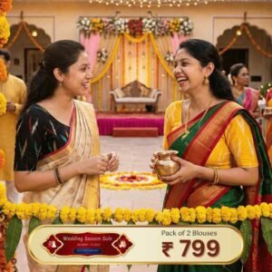 Riyashree Women’s Ikkat Cotton Ready Made Saree Blouse – Pack of 2 | Wedding Season Sale – 056 058