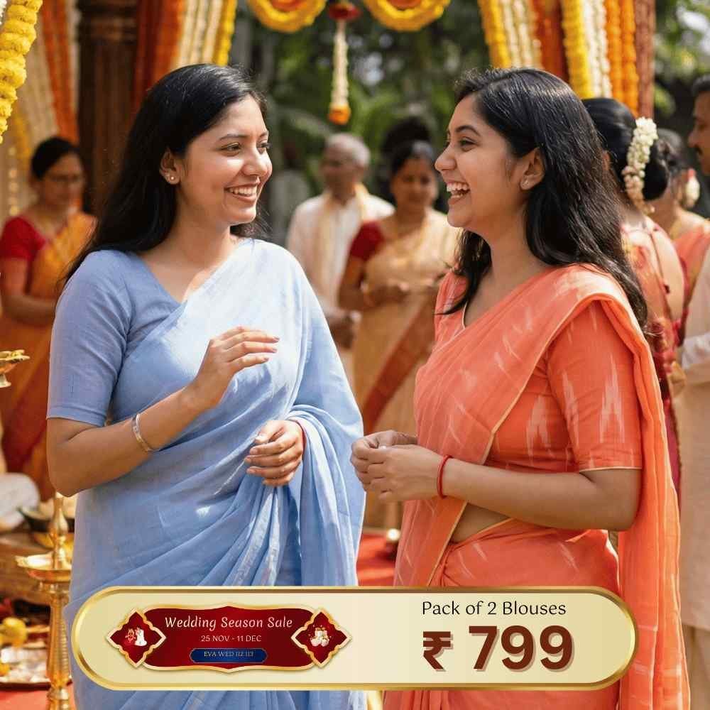 Riyashree Women’s Ikkat Cotton Ready Made Saree Blouse – Pack of 2 | Wedding Season Sale - 112 113