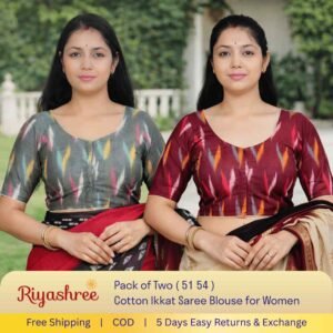 Pack of 2 Ready-to-Wear Cotton Ikkat Saree Blouse for Women | Pre-Stitched Readymade Blouse | Traditional Ethnic Wear with Modern Fit | Comfortable Daily & Festive Wear – 051 054