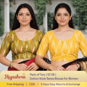 Pack of 2 Ready-to-Wear Cotton Ikkat Saree Blouse for Women | Pre-Stitched Readymade Blouse | Traditional Ethnic Wear with Modern Fit | Comfortable Daily & Festive Wear – 052 058