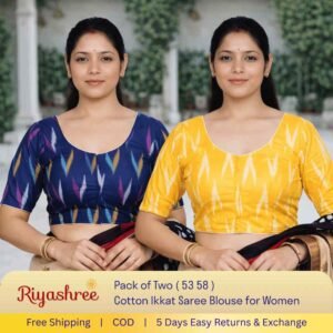 Pack of 2 Ready-to-Wear Cotton Ikkat Saree Blouse for Women | Pre-Stitched Readymade Blouse | Traditional Ethnic Wear with Modern Fit | Comfortable Daily & Festive Wear - 053 058