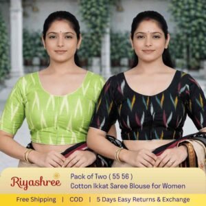 Pack of 2 Ready-to-Wear Cotton Ikkat Saree Blouse for Women | Pre-Stitched Readymade Blouse | Traditional Ethnic Wear with Modern Fit | Comfortable Daily & Festive Wear - 055 056